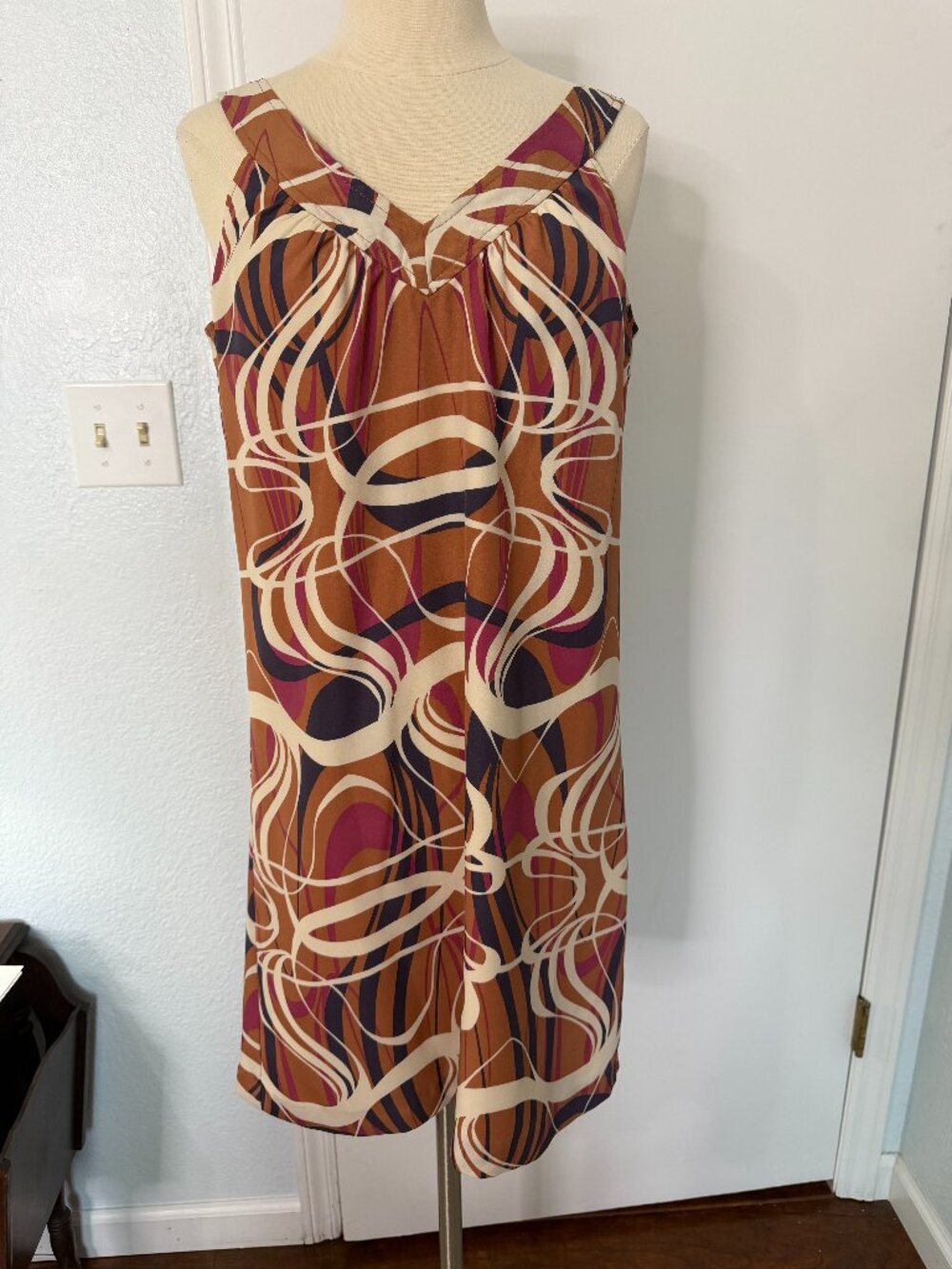 Banana Republic Size 6 Retro Abstract Print Sleeveless Shift Dress Brown Pink